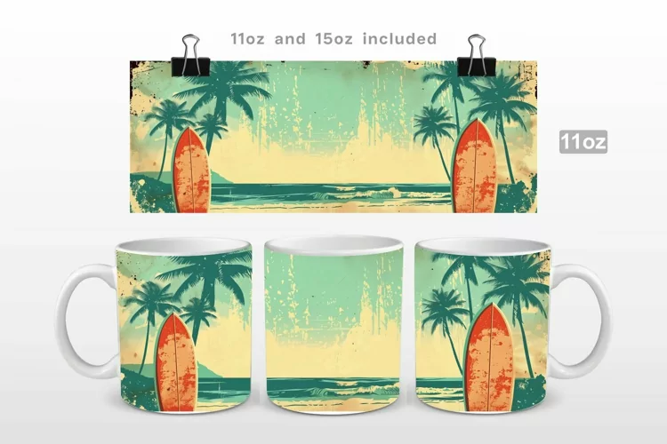 Vintage Surf Mug Wrap PNG