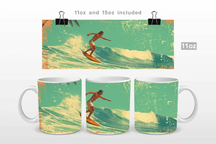 Vintage Surf Riders Mug Wrap PNG