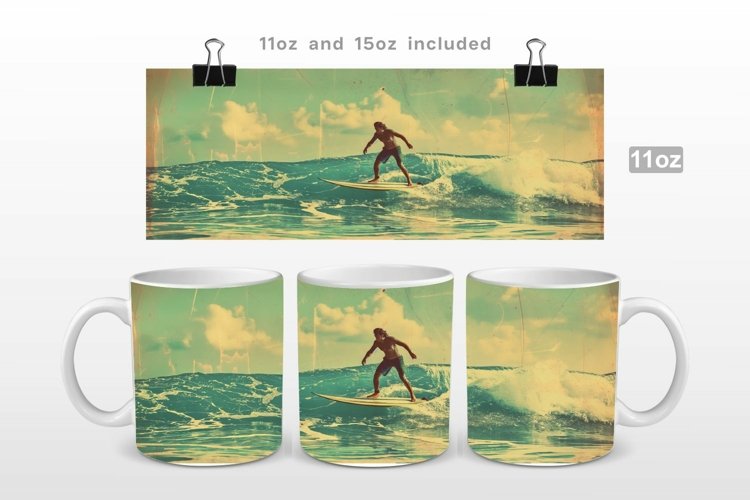 Vintage Surfing Beach Mug Wrap PNG