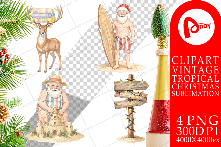 Vintage Surfing Santa Sublimation