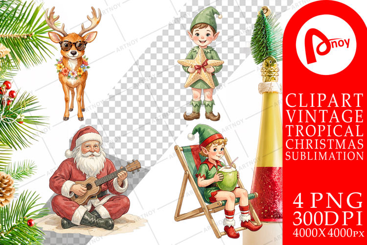 Vintage Surfing Santa Sublimation