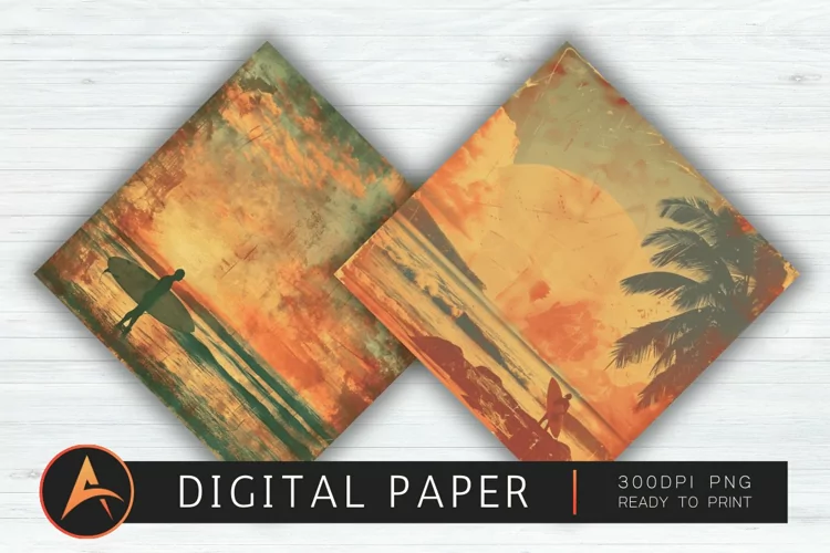 Vintage Surfing Sunset Background