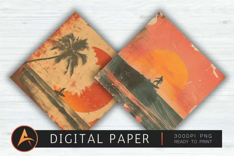 Vintage Surfing Sunset Wallpaper