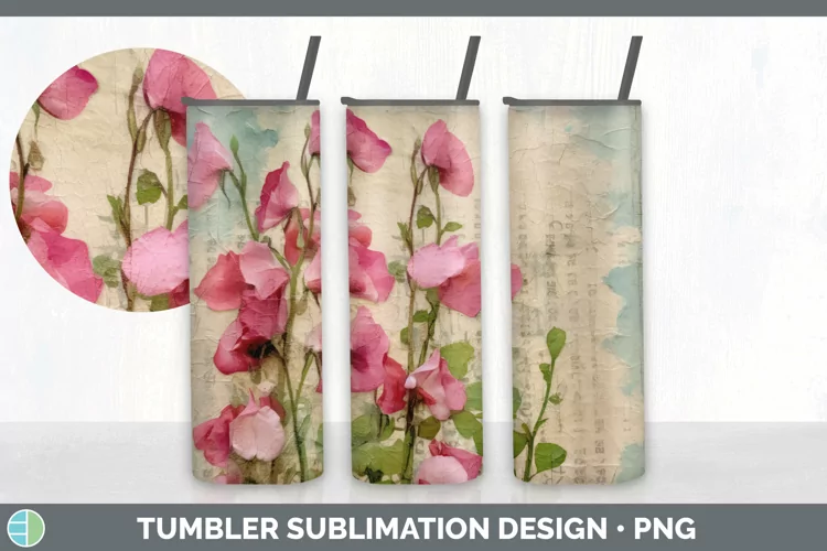 Vintage Sweet Pea Flowers Tumbler | Sublimation 20 oz Skinny