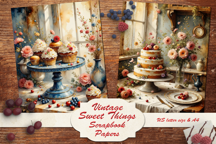 Vintage Illustrations - Cakes Scrapbook Papers