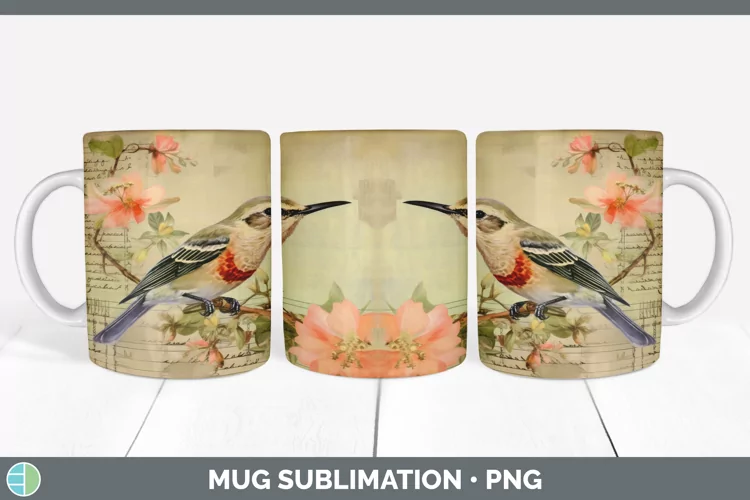 Vintage Swift Bird Mug Wrap | Sublimation Coffee Cup Designs