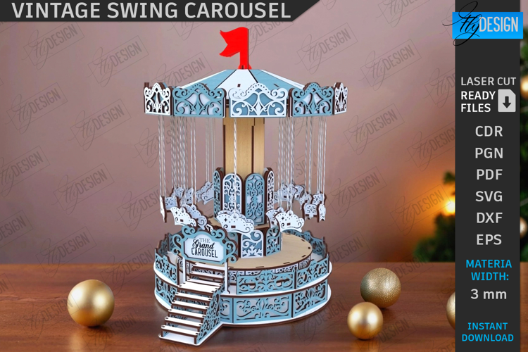 Christmas Carousel Laser Cut|3D Carousel Model|Wooden Puzzle