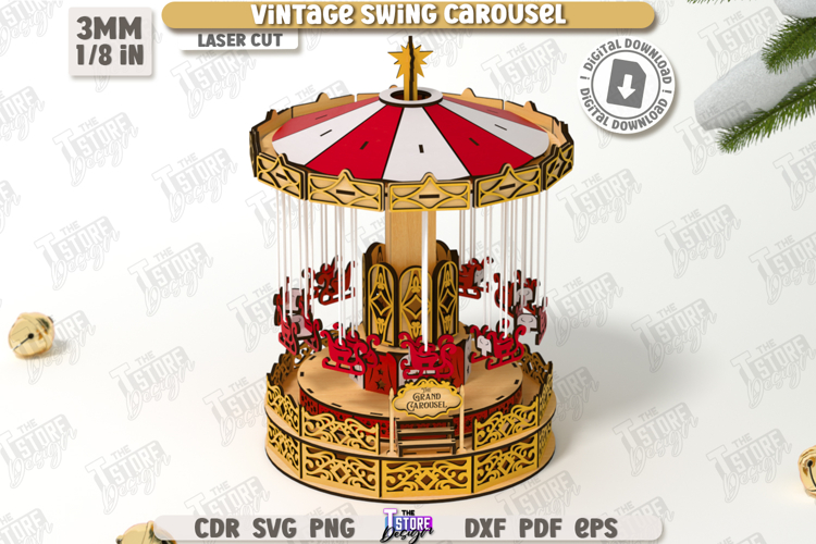 Vintage Swing Carousel Laser Cut | 3D Carousel Model | CNC