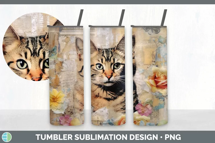 Vintage Tabby Cat Tumbler | Sublimation 20 oz Skinny Tumbler