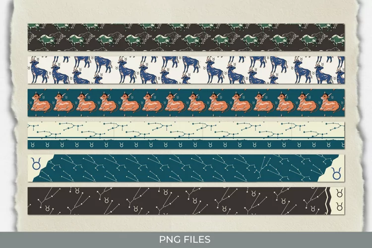 Vintage Taurus Sign Seamless Pattern Strips