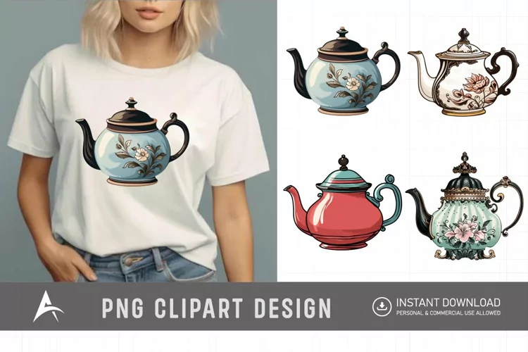 Watercolor Vintage Tea Pot Clipart
