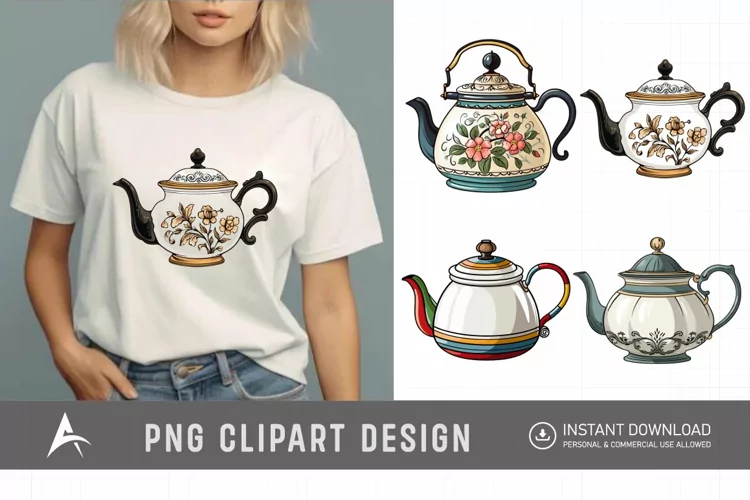 Watercolor Vintage Tea Pot Clipart