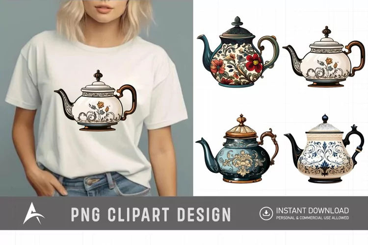 Watercolor Vintage Tea Pot Clipart