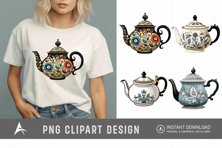 Watercolor Vintage Tea Pot Clipart