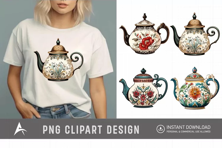 Watercolor Vintage Tea Pot Clipart