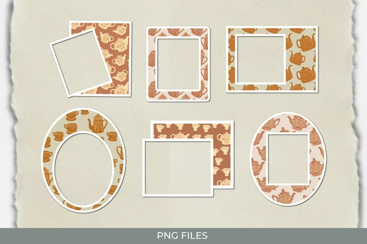 Vintage Tea Pot Seamless Pattern Frame Set