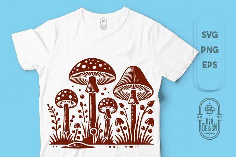 Vintage Mushroom Scene SVG File | Retro Nature Design Vector