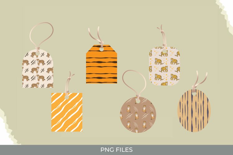 Vintage Tiger Seamless Pattern Shaped Tags