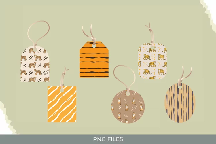 Vintage Tiger Seamless Pattern Shaped Tags