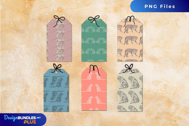 Vintage Tiger Seamless Pattern Shaped Tags