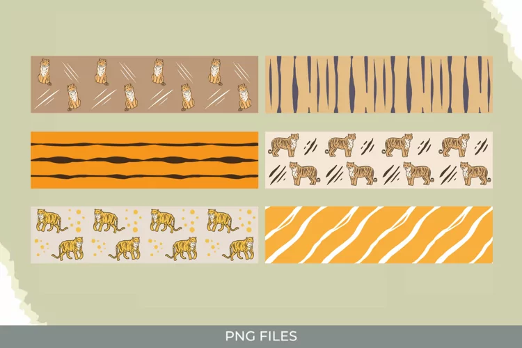 Vintage Tiger Seamless Pattern Strips