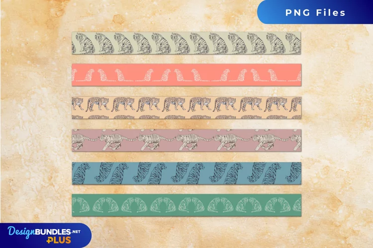Vintage Tiger Seamless Pattern Strips