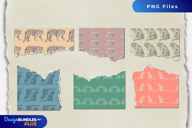 Vintage Tiger Seamless Pattern Torn Paper
