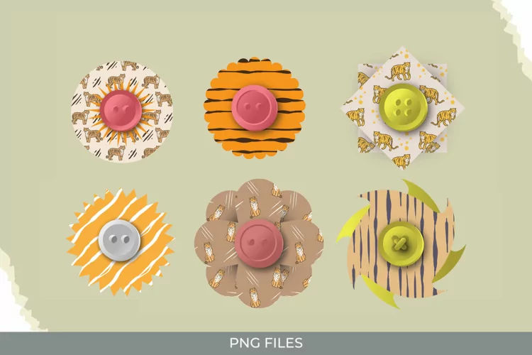 Vintage Tiger Seamless Pattern with Buttons