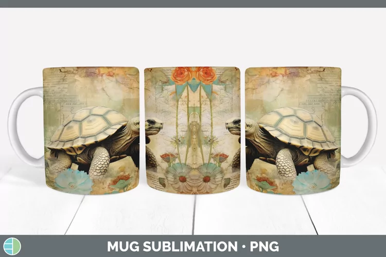 Vintage Tortoise Mug Wrap | Sublimation Coffee Cup Designs