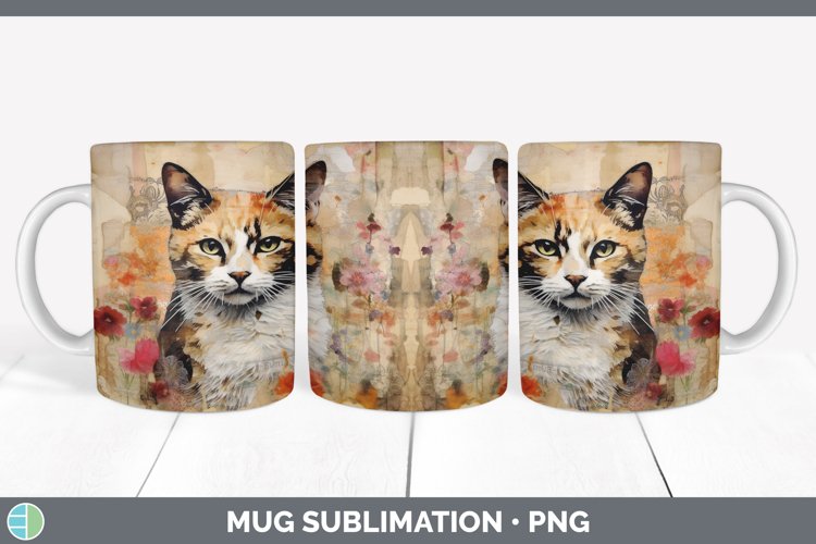Vintage Tortoiseshell Cat Mug Wrap | Sublimation Coffee Cup