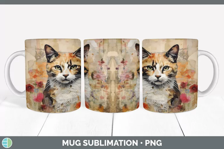 Vintage Tortoiseshell Cat Mug Wrap | Sublimation Coffee Cup