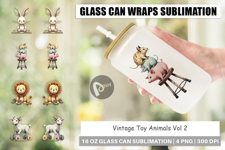 Glass Can Vintage Toy Animals