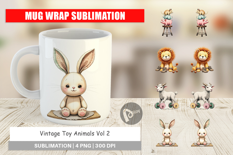 Mug Wrap Vintage Toy Animals