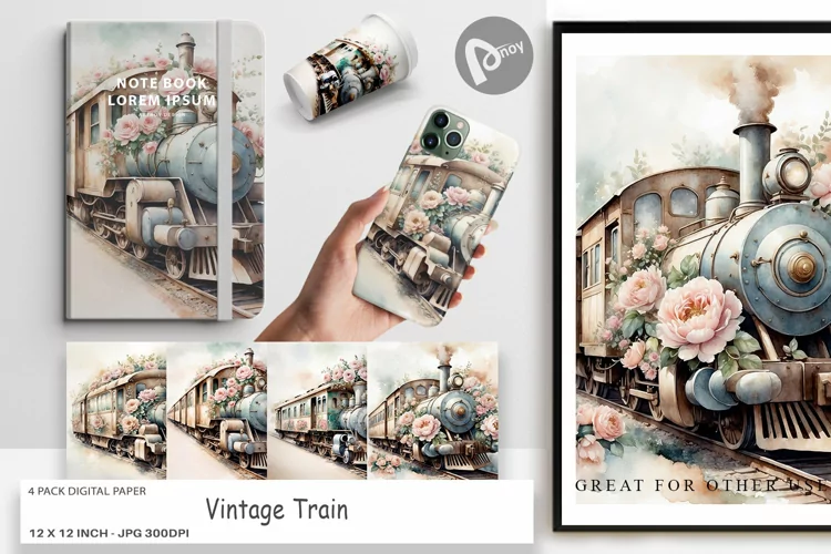 Digital Paper Vintage Train