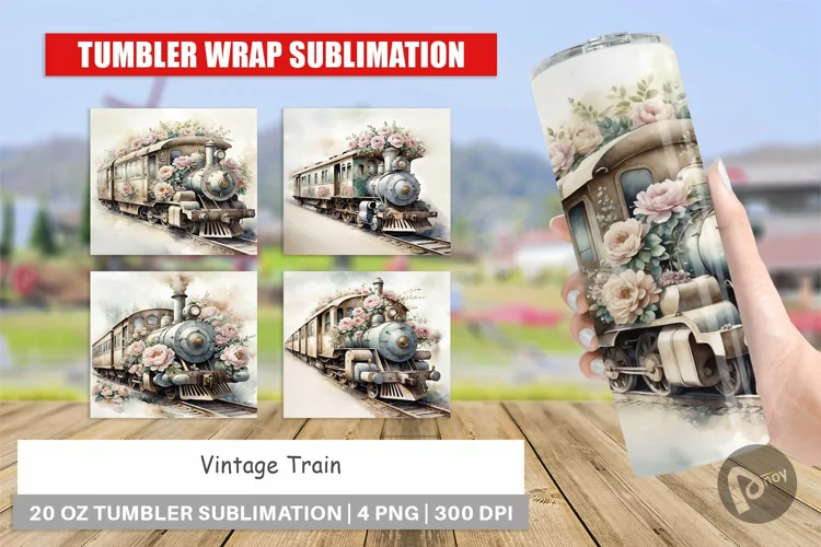 Tumbler Wrap Vintage Train