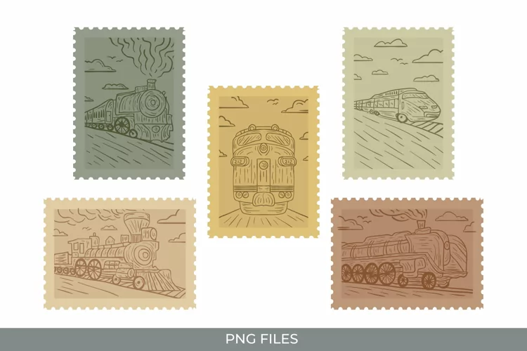Vintage Train Postage for Scrapbook Clipart