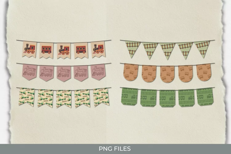 Vintage Train Seamless Pattern Bunting Banner Sets