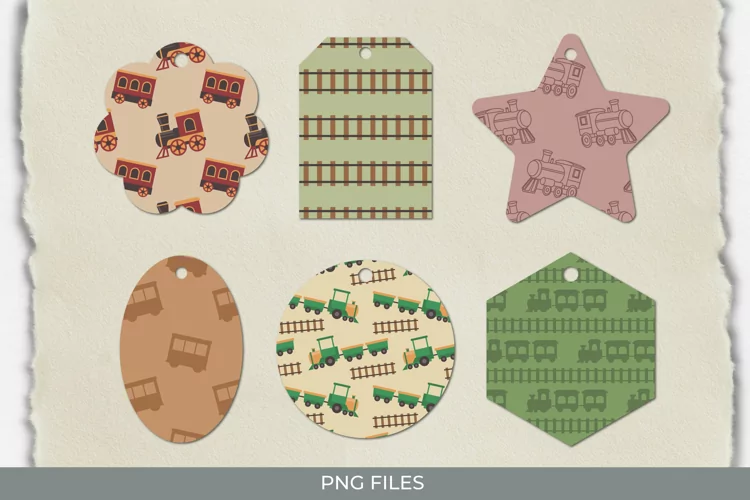 Vintage Train Seamless Pattern Shaped Tags