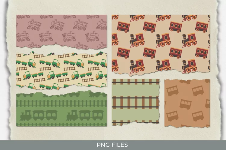 Vintage Train Seamless Pattern Torn Paper