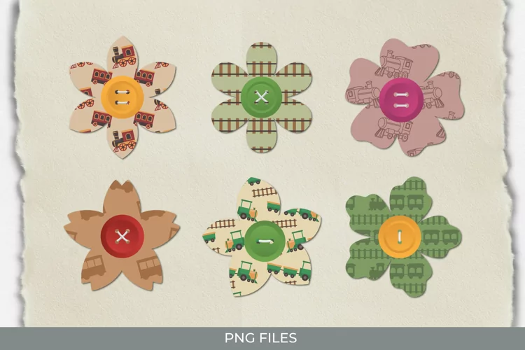 Vintage Train Seamless Pattern with Buttons