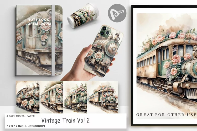 Digital Paper Vintage Train