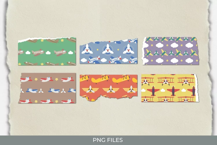 Vintage Travel Airplane Pattern Torn Paper
