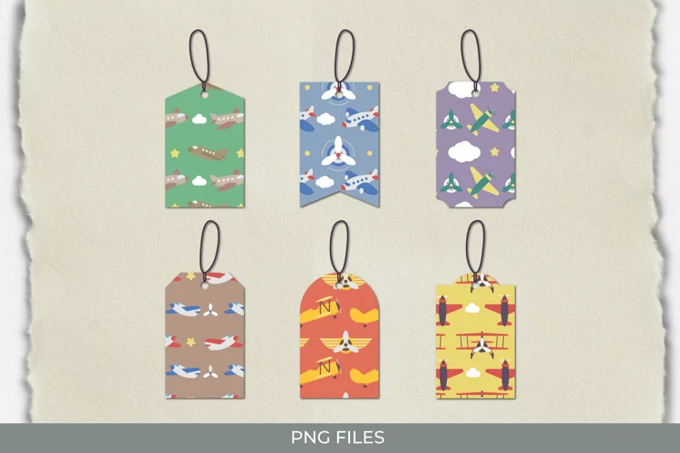 Vintage Travel Airplane Patterned Shaped Tag