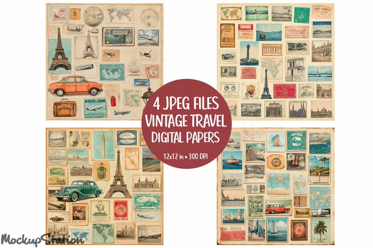 Vintage Travel Junk Journal Pages on Old Paper | Postmarks