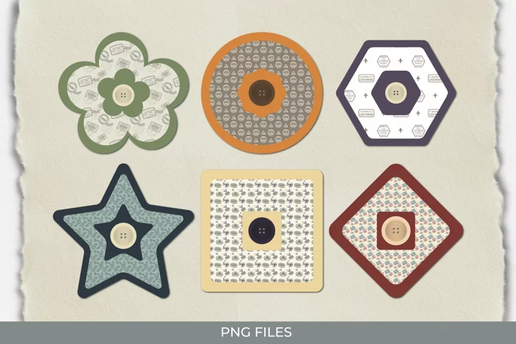 Vintage Travel Stamp Pattern Button