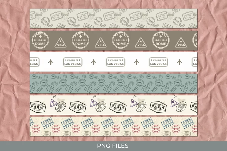 Vintage Travel Stamp Seamless Strips