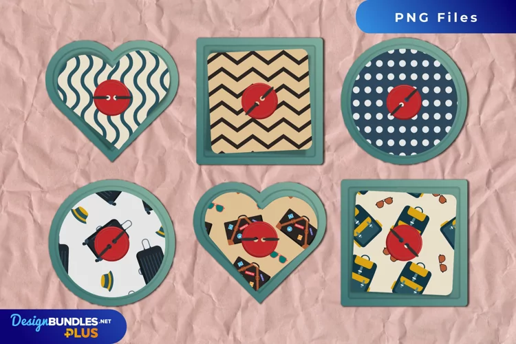 Vintage Travel Suit Cases Pattern Buttons