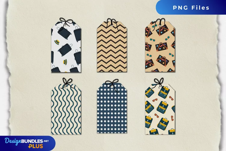 Vintage Travel Suit Cases Patterned Shaped Tags
