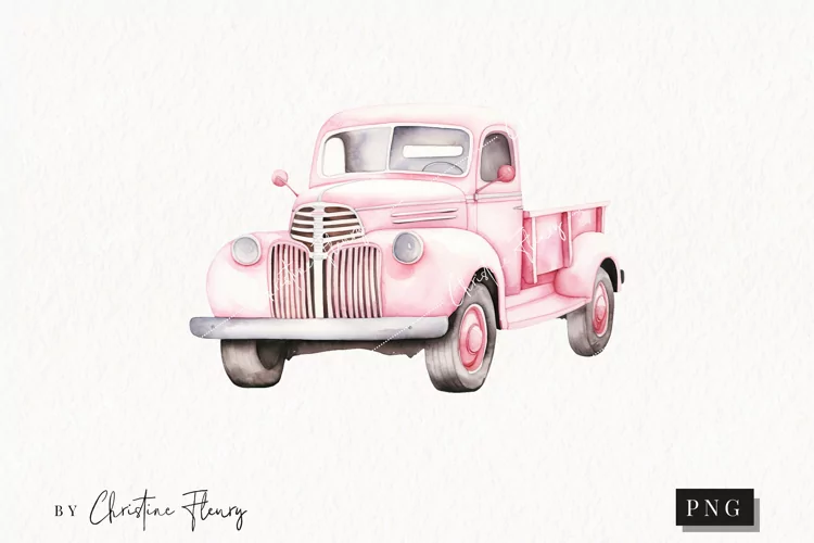 Watercolor Pink Pickup Truck PNG | Spring PNG