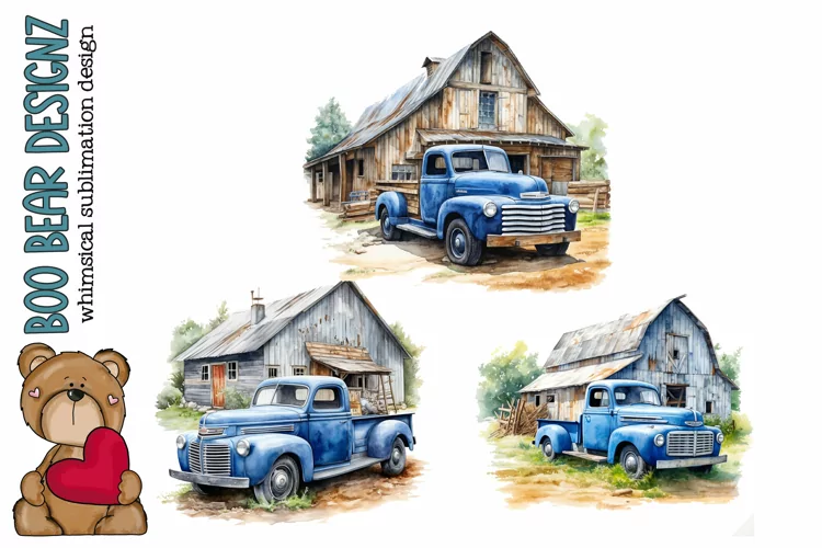 Watercolor Farm Truck Clipart